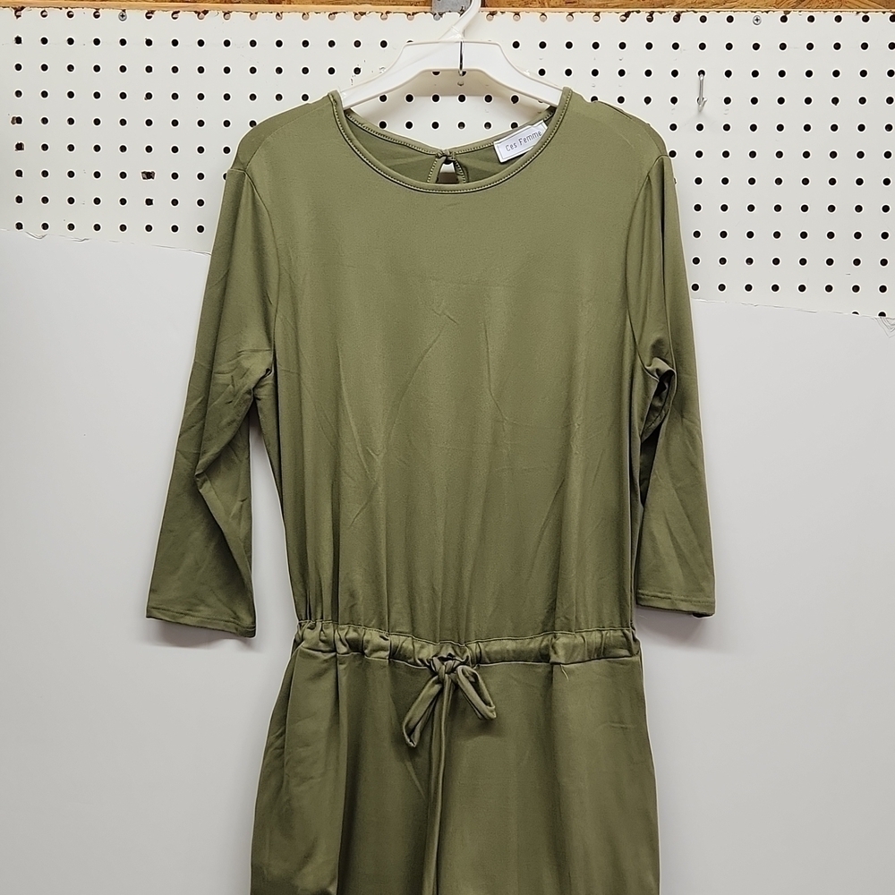 Ces Femme Lt Olive Green Jumpsuit NWOT